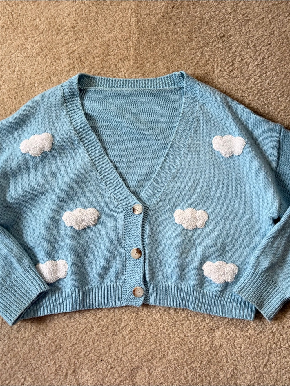 Light Blue Cloud Knit Button-Front Sweater Cardigan | Women | 1XL
